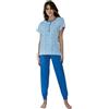 Leo Corsetteria Pigiama Donna 100% Cotone Manica Corta con Pantalone Lungo con Polsini, con Bottoni Taglia L Colore Bianco Azzurro
