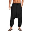 YAOBAOLE Pantaloni Harem Uomo in Lino Kirakuco Pantaloni Taro Uomo Giapponese Baggy Sarwell Uomo Vita Elastica, Nero , L