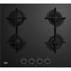 Beko HILG 64225 SB - Piano cottura 4 fuochi gas, 60x52 cm, Vetro, Nero