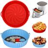 Alyvisun Teglie per Friggitrice ad Aria, 2 Pezzi Teglia Silicone per Air Fryer Contenitori Cestello Riutilizzabile Rotondo Tappetino Stampi Per Airfryer, Microonde, Forno (Rosso+Azzurro Cielo)