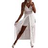 Himllauen Vestito Donna Estivo Lungo Elegante a Tracolla Senza Maniche da Spiaggia Abito Lungo Casual in Tinta Unita Boemia Canottiera in Pizzo Floreale Scolpito per Feste Vacanza (Bianco, S)