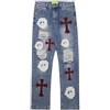 CABULE Jeans Strappati Ricamati da Strada per Uomo e Donna, Pantaloni Casual retrò con Toppe dritte e Larghe - Blu - 2XL
