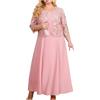 OVARA Abito da donna taglie forti e giacca in pizzo a maniche lunghe, set da 2 pezzi, abito da cocktail formale da festa, abito da sera elegante abito da sera in pizzo cavo abito da sera, Rosa 1, XXXXL