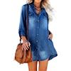 shownicer Vestiti Jeans Donne Manica Corta Casual Tunica Vestito Denim con Button Camicia Vestito Scollo a V Mini Abito Estivi Vestito da Spiaggia I Blu M