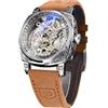 FORSINING Orologi da uomo, orologio meccanico retrò quadrato intagliato a carica automatica, orologio da polso con cinturino in pelle vintage, Argento-marrone, Retro