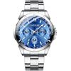 JewelryWe Coppia di orologi, in acciaio inox, 30 m, impermeabile, analogico, al quarzo, per coppie, orologio da polso, in acciaio inox, per partner, per uomo e donna, Numeri romani - Blu - Orologio da