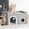 BAKAJI Cuccia per Gatti Pieghevole Grigio con Doppio Ingresso, Casetta Rifugio Animali Domestici, Tiragraffi in Poliestere Imbottito, Cuccetta Letto Graffiatoio con Base Antiscivolo 61 x 41 x 33.5cm
