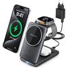Tigratigro Caricatore Wireless Stazione, magnetico pieghevole 3 in 1 con MagSafe, Ricarica Rapid da 15W Caricabatterie per Apple iPhone serie 16/15/14/13/12, Apple Watch ed AirPods (Nero, W93)