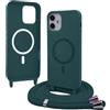 Bigcousin Magnetica Cover con Cordino per iPhone 12 Mini,[Compatibile con MagSafe], Cover in Silicone, Regolabile Cordino da Collo Nylon Catena Collana Tracolla,Verde