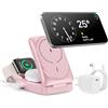 NKVND 3 in 1 Caricatore Wireless Stazione, Certificato Qi2 15W Ricarica Rapida Mag-Safe Caricatore Magnetico Pieghevole Caricabatterie Wireless Phone Charger Stand per iPhone16/15/14/13/12, iWatch, Air-Pods