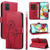 Bravoday Cover per Samsung Galaxy A51 4G, Custodia in PU Pelle Portafoglio Flip Schede con Slot per Carte, Magnetica Antiurto Cover per Galaxy A51 4G, Rosso