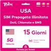 TSIM Scheda SIM USA valida per 15 giorni. Rete T-Mobile con dati illimitati ad alta velocità su 5G/4G/LTE | Chiamate e SMS locali illimitati negli Stati Uniti (inclusa Hawaii). Scheda SIM 5G!