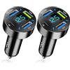 Yewseas 2 PCS 4-Porte Caricabatteria Auto USB C, 60W Super, PD Caricabatterie Veloce, con Voltmetro LED, Compatibile con Più Dispositivi e Tutti gli Smartphone