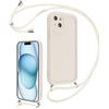 Coalbooliy Cover per iPhone 15 Plus 6,7 con Cordino per Cellulare, Custodia Silicone con Regolabile Collana Sottile Morbida Case Protezione della fotocamera Antiurto con Necklace, Bianco