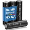KAMCY Batterie Ricaricabili AA ad Alta Capacità 2800mAh, KAMCY Pile Ricaricabili Stilo AA 1,2V Ni-MH (1200-1500 cicli, Pre-caricate, confezione da 4)