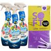 FEI FAN SET PULIZIA: 3x Detergente Multiuso Spray, Il Profumatore Igienizzante Superconcentrato, PETALI AZZURRI, Rimuove Germi e Batteri, 48h Di Pulito Profumato 750ml + Panno In Lattice SOFT 30x30