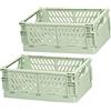 Frepea 2 cesti portaoggetti, piccole scatole pieghevoli, colore verde, pieghevole, stabile, in plastica, per cucina, cameretta dei bambini, ufficio (verde chiaro)