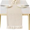 CutitiUU Bandiera da tavolo in lino a tinta unita con nappe 35*150cm,Tovaglia di lino con frange in tinta unita,Runner da tavolo in stile rustico,Runner da Tavolo macramè in Lino e Cotone (Beige)