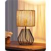 EDISHINE Lampada da Comodino Vintage, Paralume Boho Intrecciato a Mano e Base a Gabbia in Ferro, Lampadina LED E14 Inclusa, Luce a 2700K Bianco Caldo, Lampada da Tavolo per Camera, Salotto, Ufficio