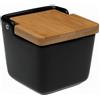 Generico Contenitore Sale in Ceramica con Coperchio in Bambù - Barattolo Quadrato 8,8x8,8x8,8 cm - Porta Sale, Spezie o Zucchero - Design Moderno per Cucina - Disponibile in Nero, Bianco e Rosso (Nero)