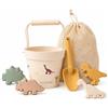 coolable Set di 6 Giocattoli da Spiaggia in Silicone per Bambini - Secchiello Pieghevole, Paletta, 4 Formine e Borsa a Rete - Mondo dei Dinosauri