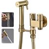 WRKMH Doccetta per Bidet Oro Spazzolato Spruzzatore per Bidet Ottone Idroscopino per WC, con Uno Dentro Due Fuori Valvola ad Angolo, Spruzzatore a Doppia Funzione in Ottone, 1.2M Tubo Doccia