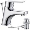 CECIPA Rubinetto per lavabo da bagno con asta di trazione, rubinetto per lavabo con scarico, miscelatore da bagno con altezza di uscita 57 mm, piccolo miscelatore per lavabo per bagno