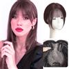 RUNRAYAY Real Human Hair toppers, 360 ° 3D Copertura topper per capelli umani per donne con perdita di capelli di diradamento con la frangetta francese, in stile marrone scuro 2