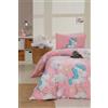 Nuit Des Rêves Set copripiumino singolo (135 x 200 cm), 70% cotone/30% poliestere, rosa/bianco/blu, lavabile in lavatrice, 120 fili, chiusura a bottone e busta, biancheria da letto accogliente ed