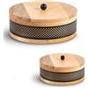 DRW Set di 2 scatole rotonde in legno e metallo naturale e nero 20 x 20 x 8 cm e 15 x 15 x 8 cm