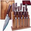 ChefHoablorn Set di coltelli Damasco 15PCS Set di coltelli da cucina con blocco Premium Chef coltello in acciaio inox, coltello da cucina giapponese, con Exrtra tagliere Vino cavatappi Set.