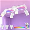 YindaLux RGB Lampada Faretti da Soffitto Orientabili, 30W 3600LM Faretti LED Soffitto con Telecomando, Bianco Plafoniera LED 4 Luce con Luce di Fondo 10W+4x5W GU10 per Soggiorno