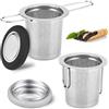 Jortmrd 2 Pezzi Infusore per Tisane Riutilizzabile Infusore Tè Filtro per Tè in 304 Acciaio Inox Colino da Tè Extra Fine con Coperchio e Manici Pieghevoli, per Teiere e Tazze, Nero+Grigio
