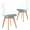 IPOTIUS Set di 2 Sedie Scandinave da Pranzo con Schienale Trasparente e Gambe in Faggio, Design Nordico Classico per Cucina/Ufficio/Giardino con Cuscino in Velluto Verde Acqua