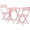 Outsunny Set di mobili da giardino bistrot pieghevoli - tavolo quadrato dim. 60L x 60L x 71H cm con 2 sedie - metallo verniciato a polvere rosa