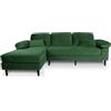 SAMIRA Divano angolare 3 posti con chaise longue sinistra mod. Washington (Velluto, Verde scuro)