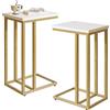 Aibiju Set di 2 Tavolini Laterali per Laptop, Tavolino per Divano, Tavolino da Divano con Struttura in Metallo per Soggiorno, Camera da Letto, Balcone, Struttura in Metallo Bianco e oro, YD-TM051WG-2