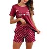 TeJoyce Pigiama Donna Estivo in Cotone Leggero, 2 Pezzi Comodo e Traspirante con Maglietta Gatto Carino e Pantaloncini a Puntini con Tasche, Perfetto per Casa e Vacanze (Bordeaux, XXL)
