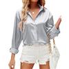 HANERDUN Camicia Donna Elegante Camicia Button Down in Raso di Seta Maglia a Tinta Unita Top