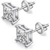 JiaYang Orecchini a bottone da uomo Orecchini con diamanti finti Orecchini a bottone quadrati in argento Orecchini a vite con taglio principessa Orecchini con zirconi cubici per donna Stretling Argento 7MM