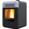 MCZ Stufa a Pellet MCZ Thema Air 8 H1 8 KW In Acciaio Nero E Griglia Frontale In Ceramica Bianca