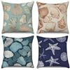 ASDCXZ Ocean - Set di 4 federe per cuscino, 40 x 40 cm, motivo: stelle marine, colore beige, blu, verde, per divano, lavabile, in poliestere, lino, in tessuto