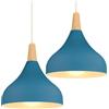 iDEGU 2 Pezzi Lampade a Sospensione Retrò 20CM LED Lampada a Soffitto in Legna Metallo Moderna Lampadario a Forma di Goccia Stile Scandinavo Plafoniera per Soggiorno Camera da Letto (Blu Oxford)