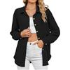 TMEOG Camicia Donna Manica Lunga Camicette Elegante Blusa con Bottoni Camicia Scollo a V Giacca Camicia Lunga a Tinta Unita Camicia Ampia per Donna(Nero,L)