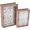 DRW Set di 2 scatole libro in legno dm con specchio e interno in velluto naturale, verde e rosso 30x20x7cm e 24x16x5cm