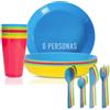 Mypicompany 36 pezzi Stoviglie Lavabili Da Campeggio, in Plastica Rigida 6 Piatti + 6 Bicchieri + Set Posate per 6 Persone Adatte Al Microonde E Alla Lavastoviglie
