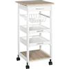 HOMCOM Carrello da Cucina Salvaspazio in Legno di Pino e MDF, Carrello Portaoggetti con Cassetto, Cestello, 2 Vassoi e 4 Ruote Universale, 37x37x82cm, Bianco