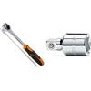 BETA 920/55 Cricchetto reversibile con attacco quadro maschio 1/2 cromato, alluminio & 920/15 Raccordo con attacco quadro femmina 1/2 e maschio 3/8 cromato, 42 mm