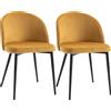 HOMCOM Set di 2 Sedie per Sala da Pranzo e Cucina Imbottite in Velluto, 49x50x77cm, Giallo|Aosom