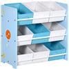 ZONEKIZ Mobiletto Portagiochi con 9 Cestini Rimovibili in MDF e Tessuto, 63x30x60cm, Azzurro | Aosom Italy